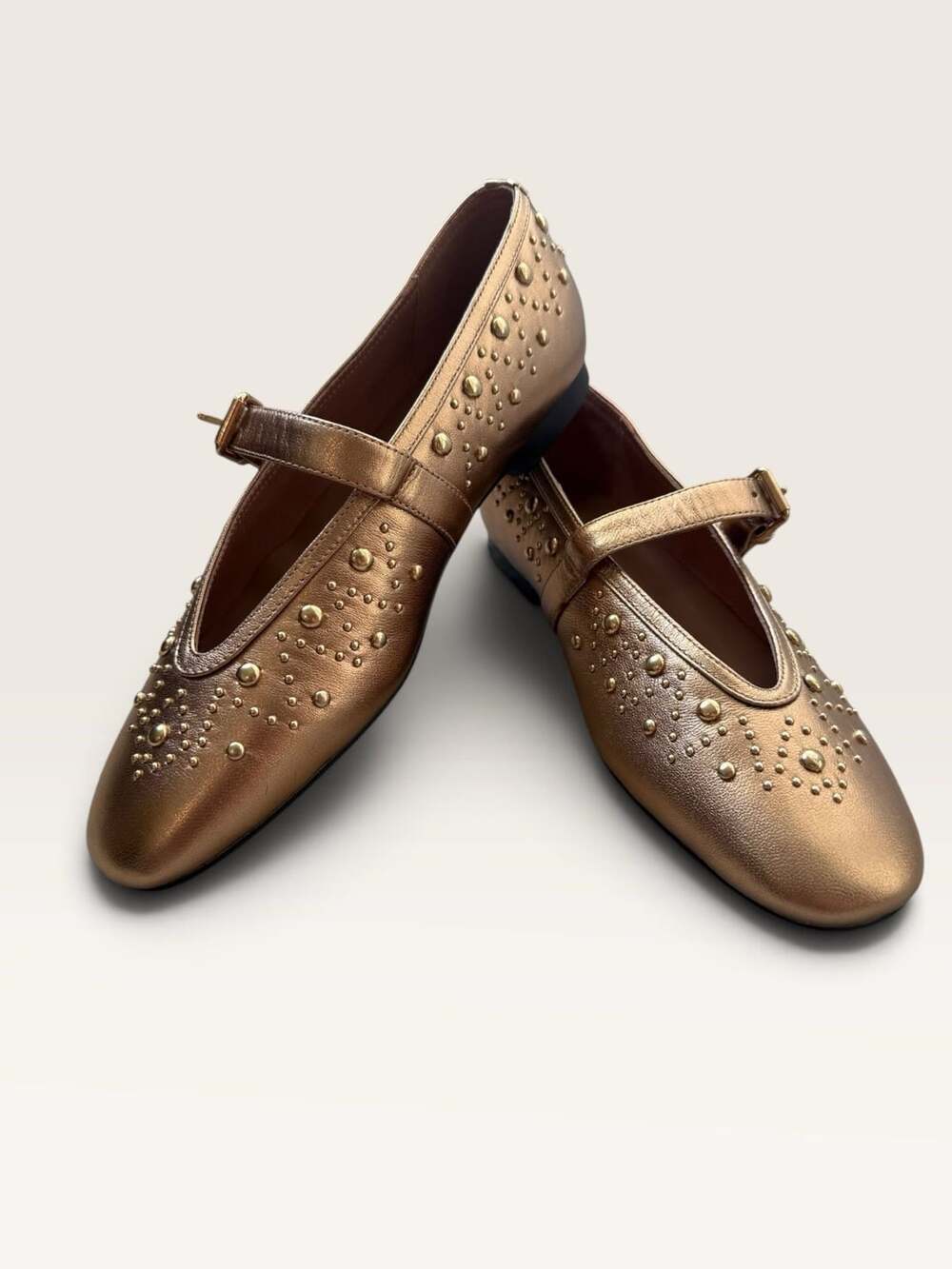 Bibi Lou Metallic Gold Studded Mary Jane Flat Shoes Size EU 37 US 7
